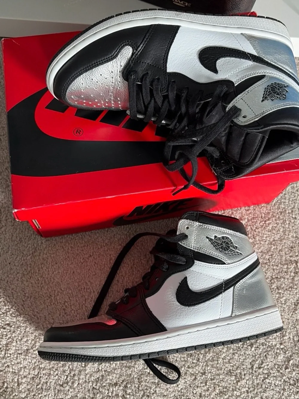 Nike Silver Black White Air Jordan 1 High Sneakers